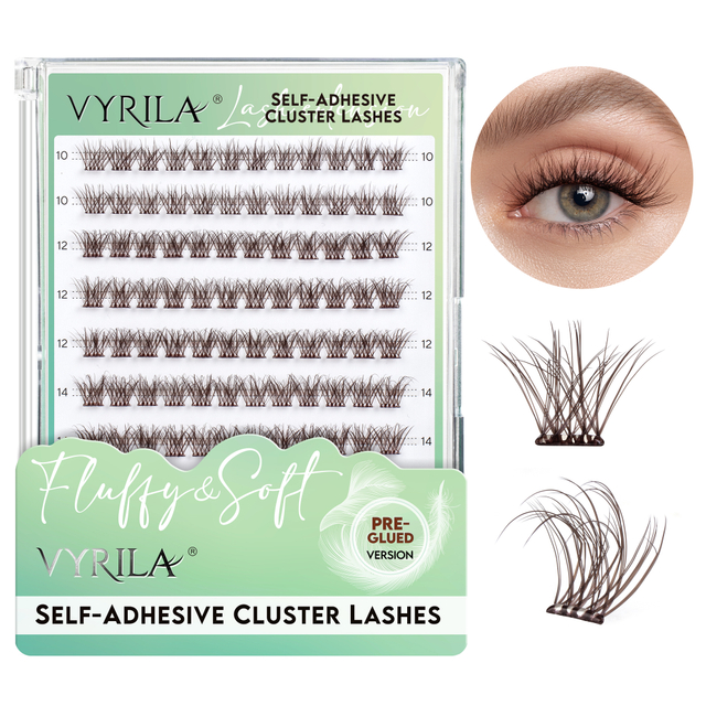 VYRILA Zelfklevende Lash Clusters Bruine Kleur Lash Clusters Geen Lijm Nodig DIY Wimper Extensions Pre Gelijmd-Hush