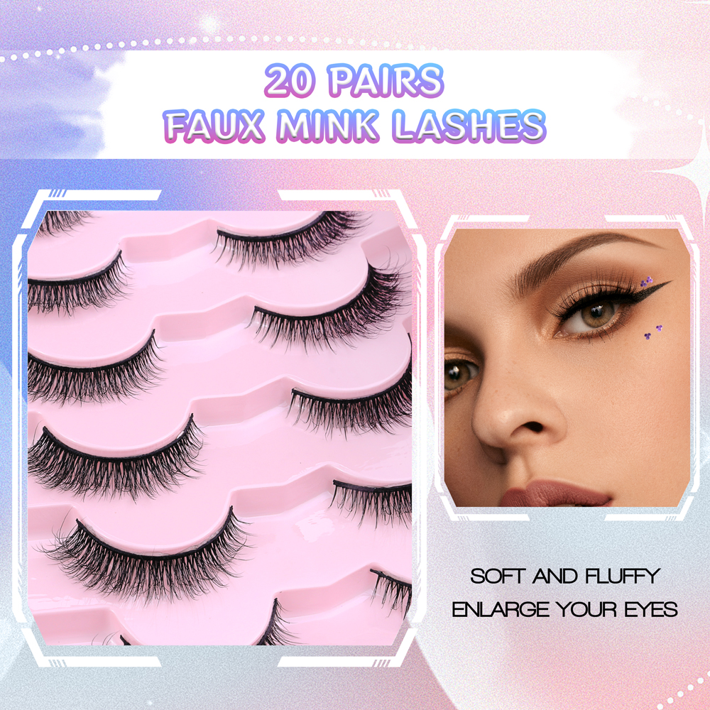 20 Pares ng 3D na makikislap na pilikmata Maling pilikmata Faux Mink Eyelashes
