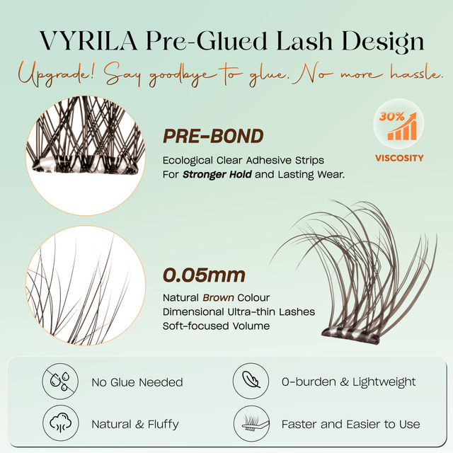 VYRILA Zelfklevende Lash Clusters Bruine Kleur Lash Clusters Geen Lijm Nodig DIY Wimper Extensions Pre Gelijmd-Hush