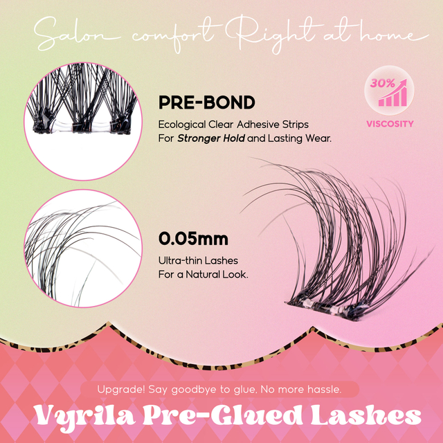 VYRILA 자체 접착 속눈썹 클러스터 접착제가 필요하지 않음 DIY 속눈썹 연장 휴대용 Pre Glued-Soul Lashes