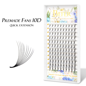 BEFER 10D Premade Fan Lashes Long Sharp Stem Pointy Base ພັດລົມປະລິມານ Premade 