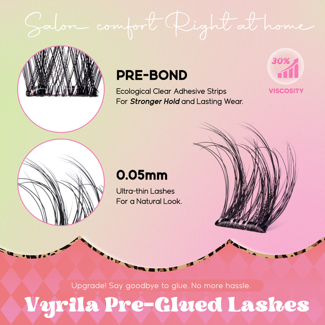 VYRILA 자체 접착 속눈썹 클러스터 접착제가 필요하지 않음 DIY 속눈썹 연장 휴대용 Pre Glued-Joy Lashes