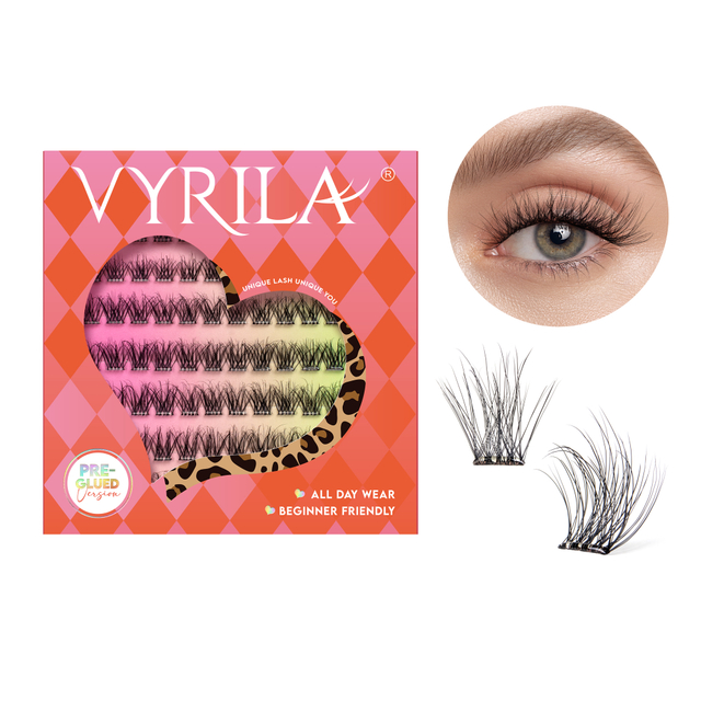 VYRILA 자체 접착 속눈썹 클러스터 접착제가 필요하지 않음 DIY 속눈썹 연장 휴대용 Pre Glued-Hush Lashes