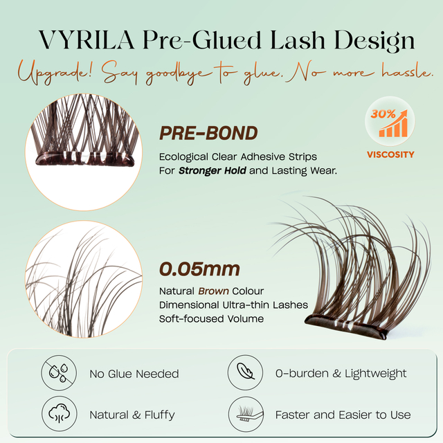 VYRILA Kelompok Bulu Mata Berperekat Warna Coklat Kelompok Bulu Mata Tidak Perlu Lem Ekstensi Bulu Mata DIY Pra Terpaku-Joy