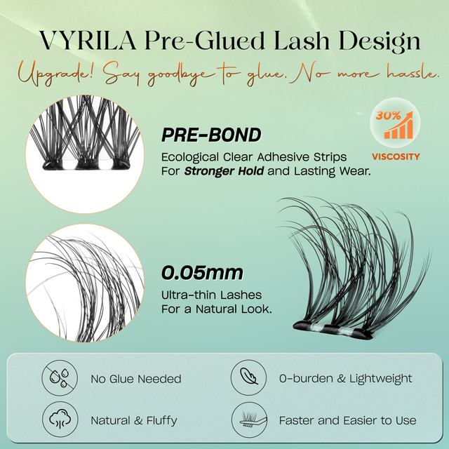 VYRILA 자체 접착 속눈썹 클러스터 접착제가 필요하지 않음 DIY 속눈썹 연장 사전 접착-소울