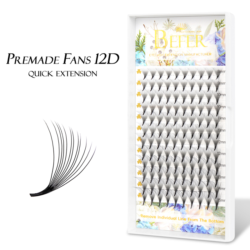 BEFER 12D Fan Premade Lashes Gas Long Sharp Bonn Pointy Pointy Premade Volume Fan 